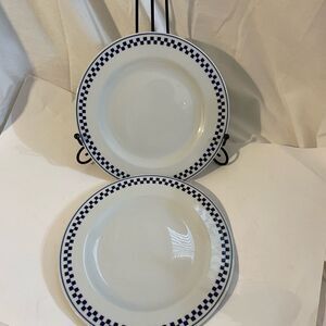 Set of 2 PORCELLANE TOGNANA ITALY BLUE CHECKERED RIM Salad Plates.8.25”